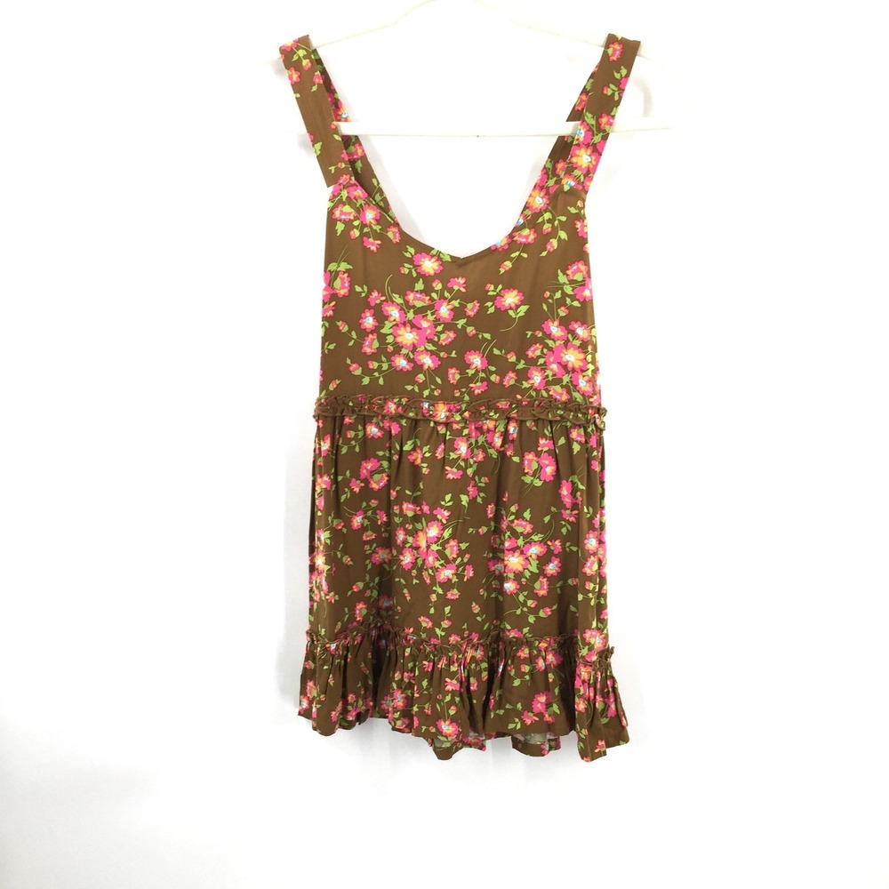 NEW Matilda‎ Jane Green Floral pinafore Cross Back BabyDoll Shirt boho hippy XS